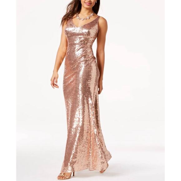 Jump Apparel Gold Sequin Floor Length Formal Dress Size 11 12 Prom Dance Evening - Picture 1 of 11
